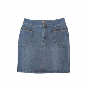 Prana Denim Skirt Mini Length Front Zip Pockets Size 10